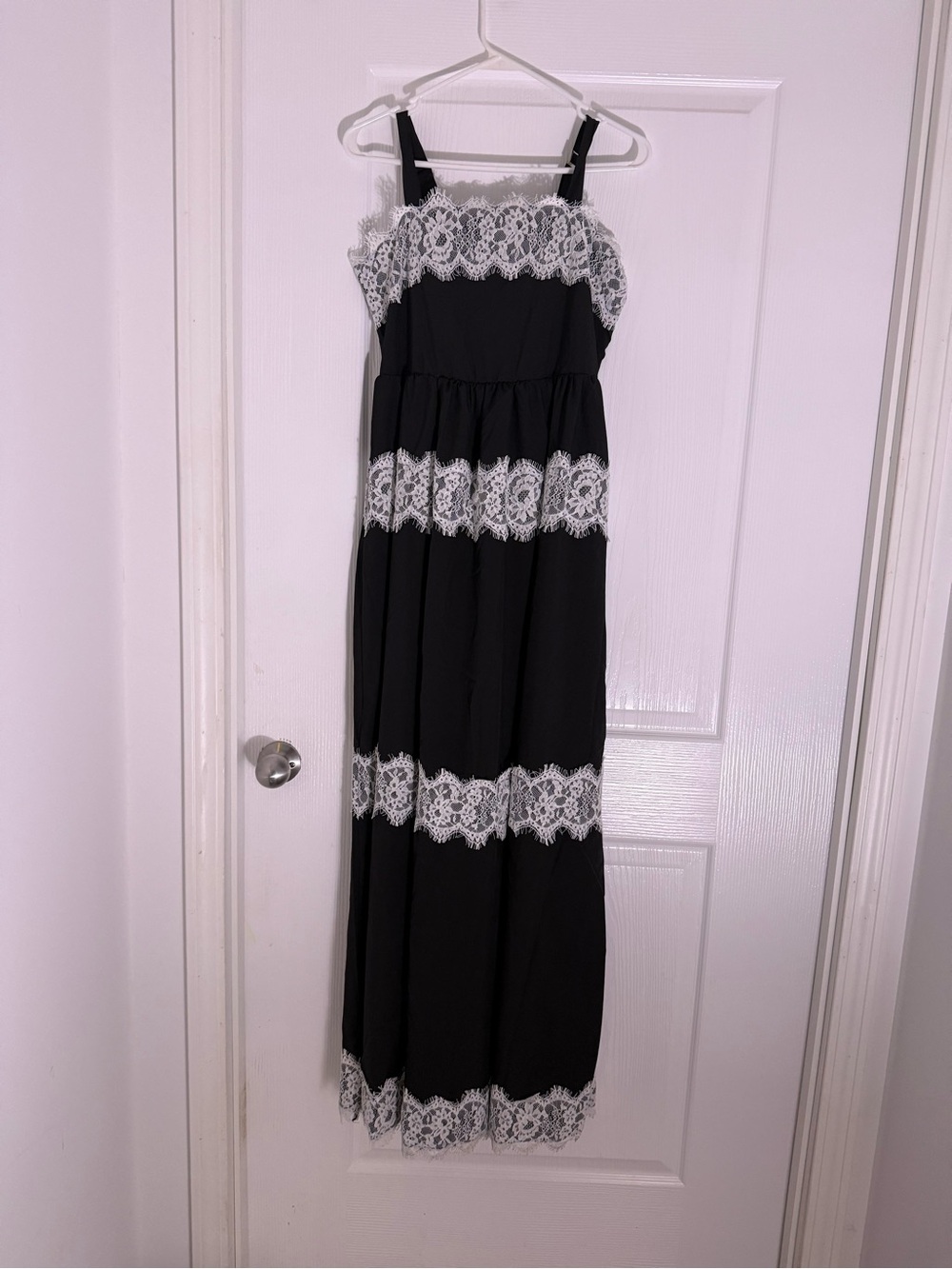 Black Maxi Dress with White Lace Trim